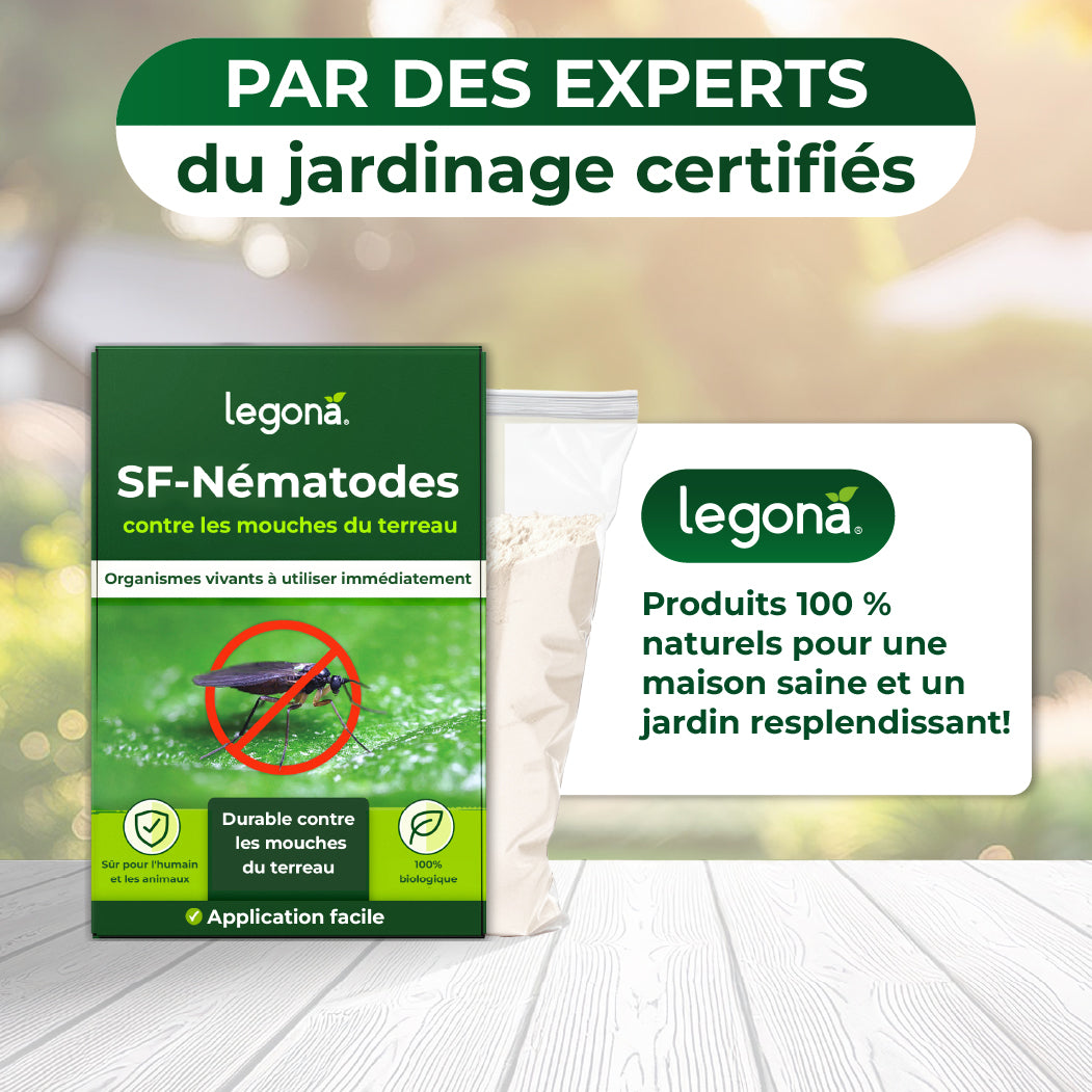 Legona SF-Nématodes contre les mouches du terreau, produit naturel, application facile, sûr pour humains et animaux